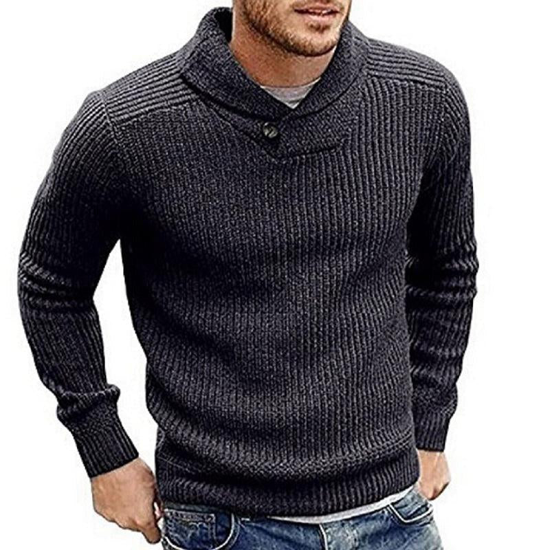 Men’s Ribbed Shawl Collar Sweater | Button Detail