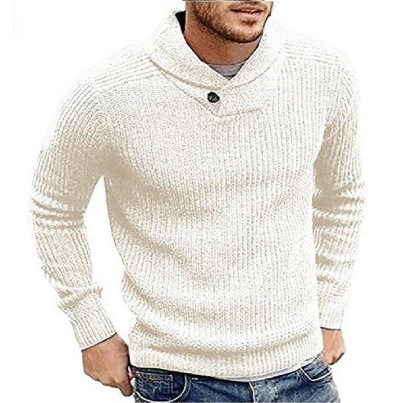Men’s Ribbed Shawl Collar Sweater | Button Detail