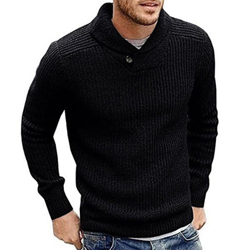 Men’s Ribbed Shawl Collar Sweater | Button Detail