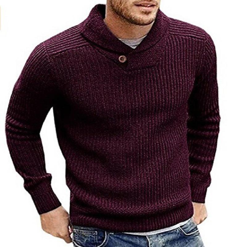 Men’s Ribbed Shawl Collar Sweater | Button Detail