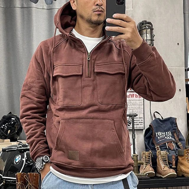 Men's Casual Half-Zip Hoodie | Funnel-Neck