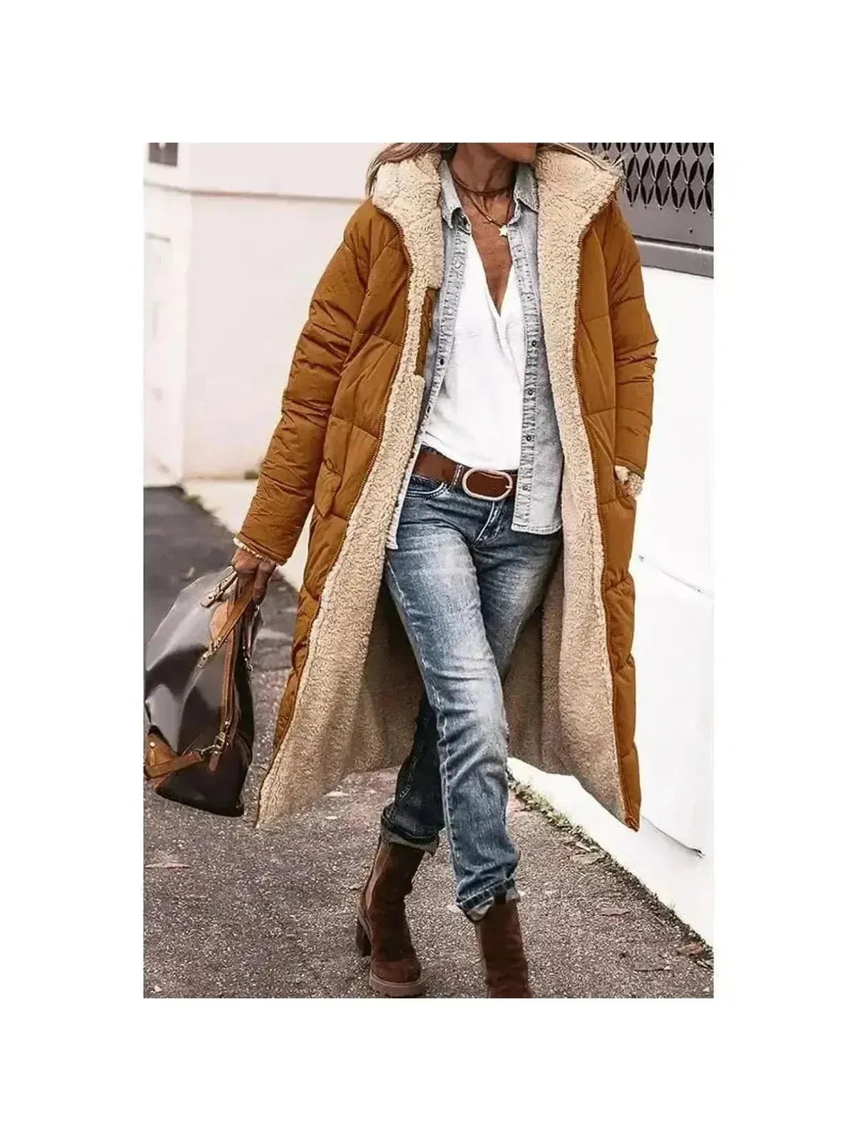 Women's Long Fur Zip Up Jacket | Winter