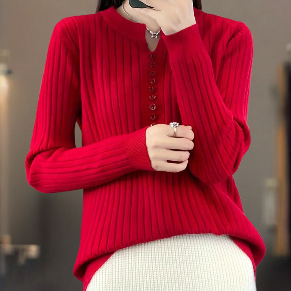 Women’s Casual Ribbed Knit Sweater | Button Placket