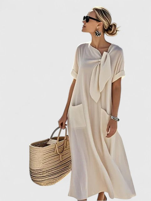 Women's Tie-Neck Short Sleeve Dress | Maxi