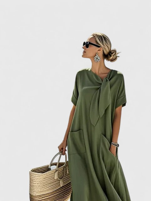 Women's Tie-Neck Short Sleeve Dress | Maxi