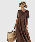 Women's Tie-Neck Short Sleeve Dress | Maxi