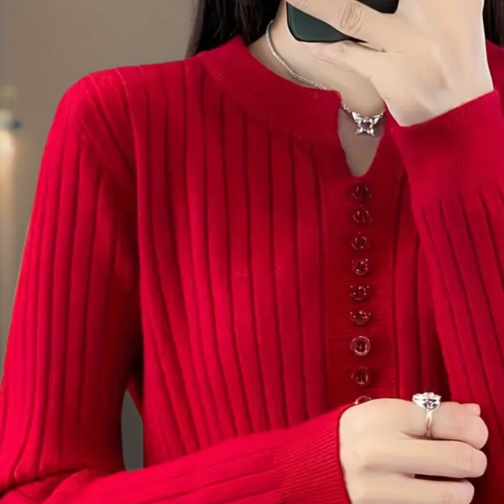 Women’s Casual Ribbed Knit Sweater | Button Placket
