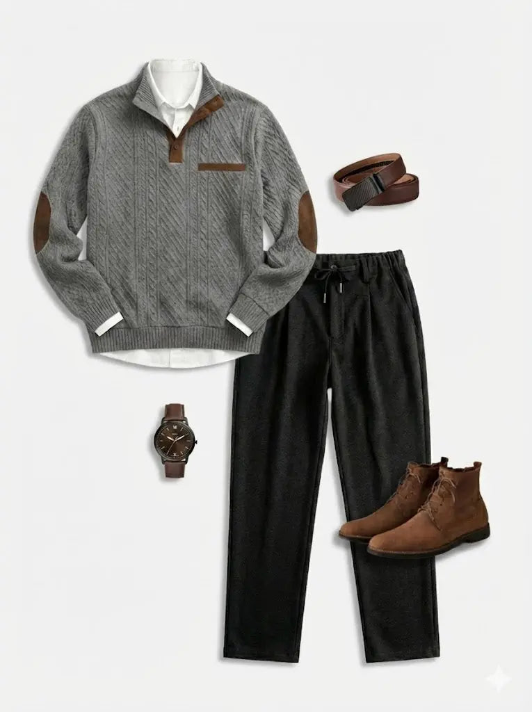 Men's Long Sleeve Winter Knit Sweater | Mock Neck