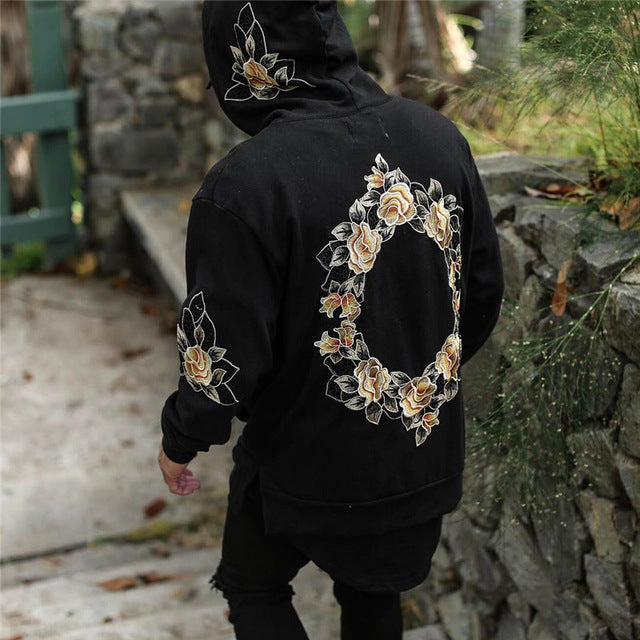 Men's Winter Streetwear Floral Graphic Hoodie | Oversized