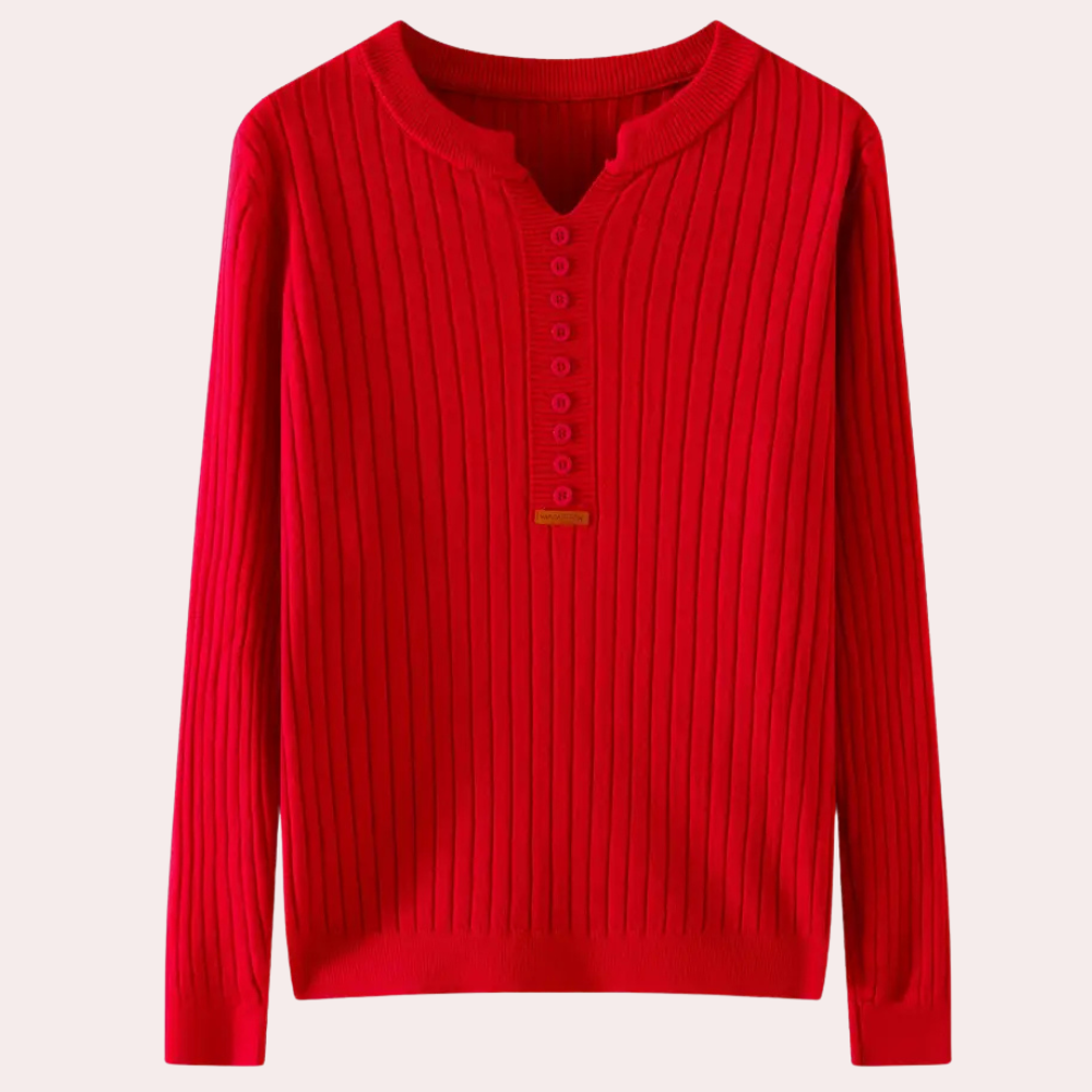 Women’s Casual Ribbed Knit Sweater | Button Placket