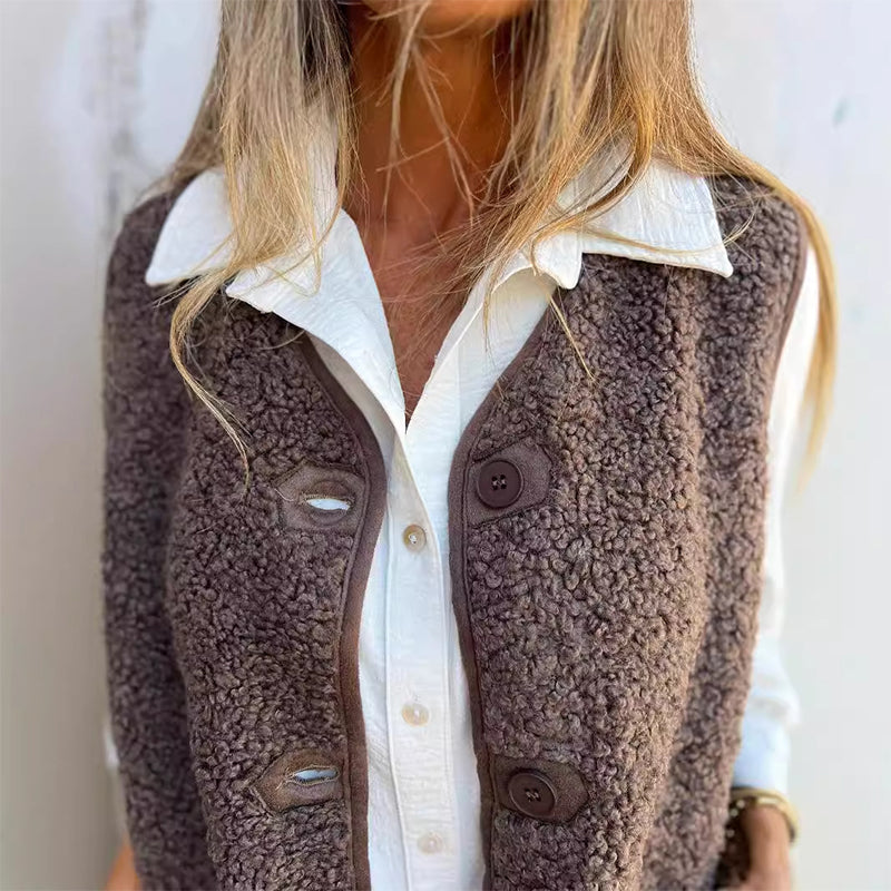 Women's Winter V-Neck Sleeveless Vest | Pockets