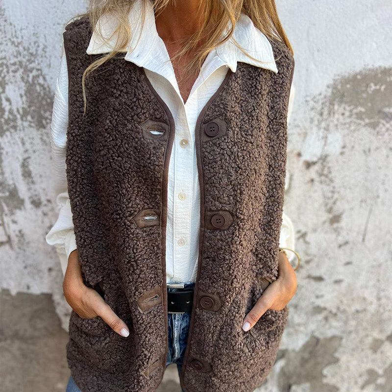 Women's Winter V-Neck Sleeveless Vest | Pockets