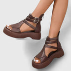 Women's Buckle Detail Thick Sole Sandals | Zip Closure