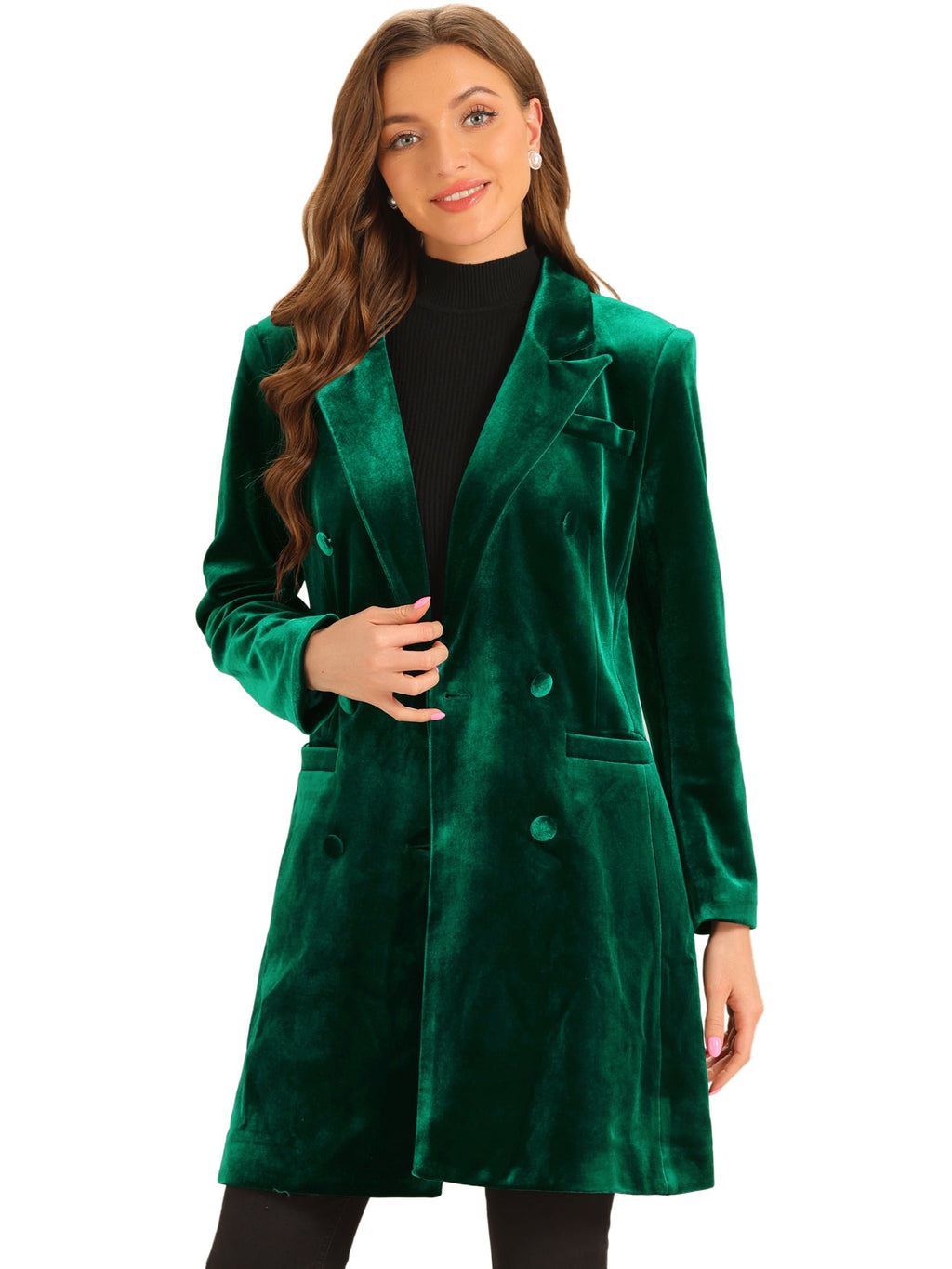 Women's Double Breasted Pockets Winter Coat | Long