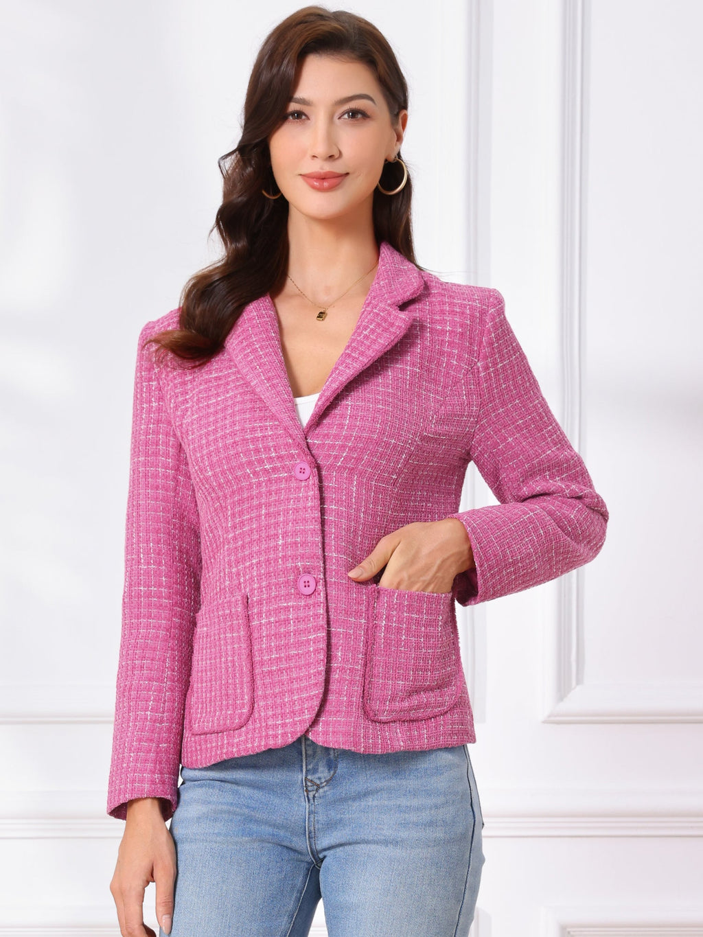 Women's Long Sleeve Button Blazer | Pockets