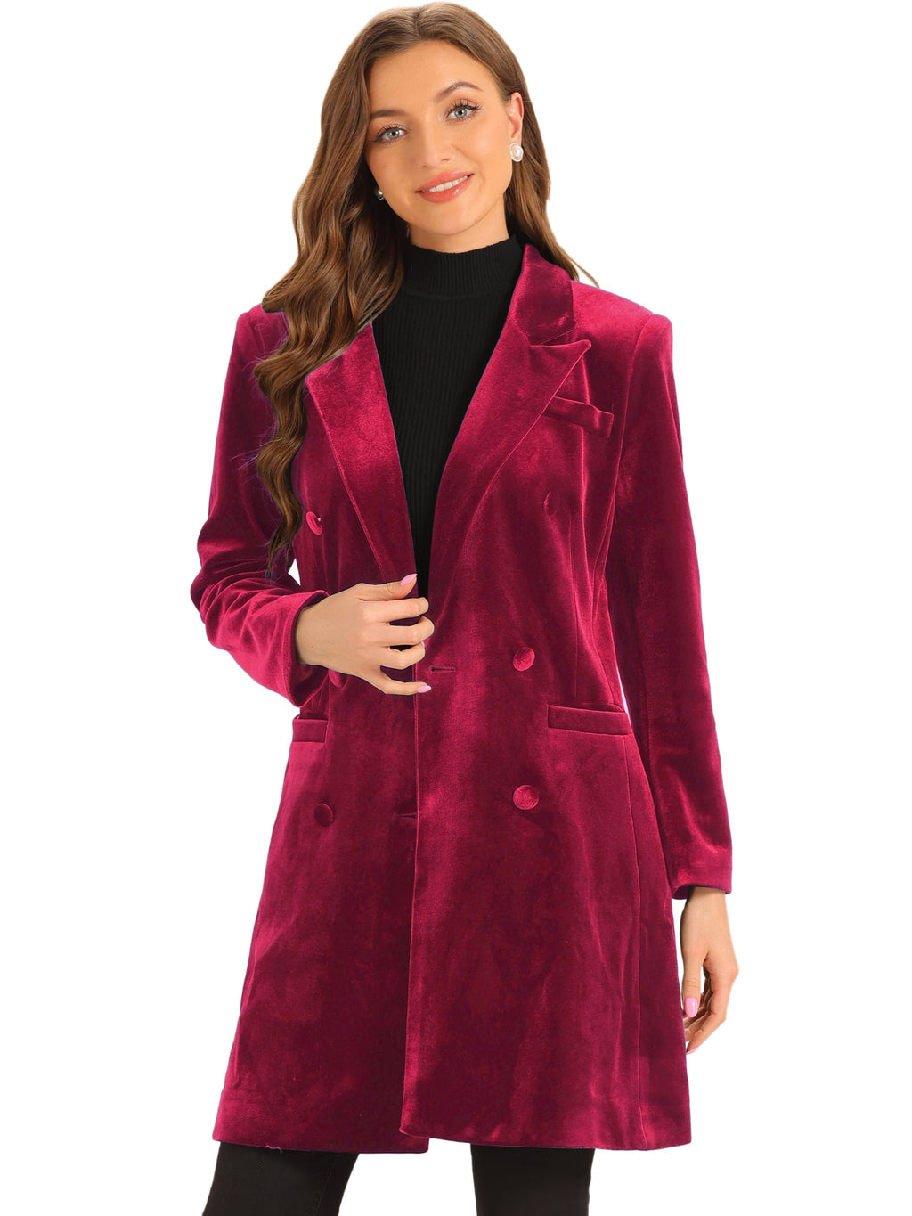 Women's Double Breasted Pockets Winter Coat | Long