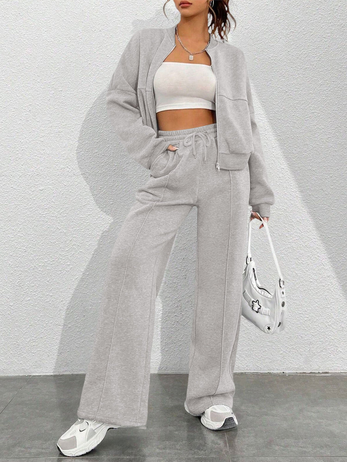 Women's Long Sleeve Zip Up Tracksuit | Cropped