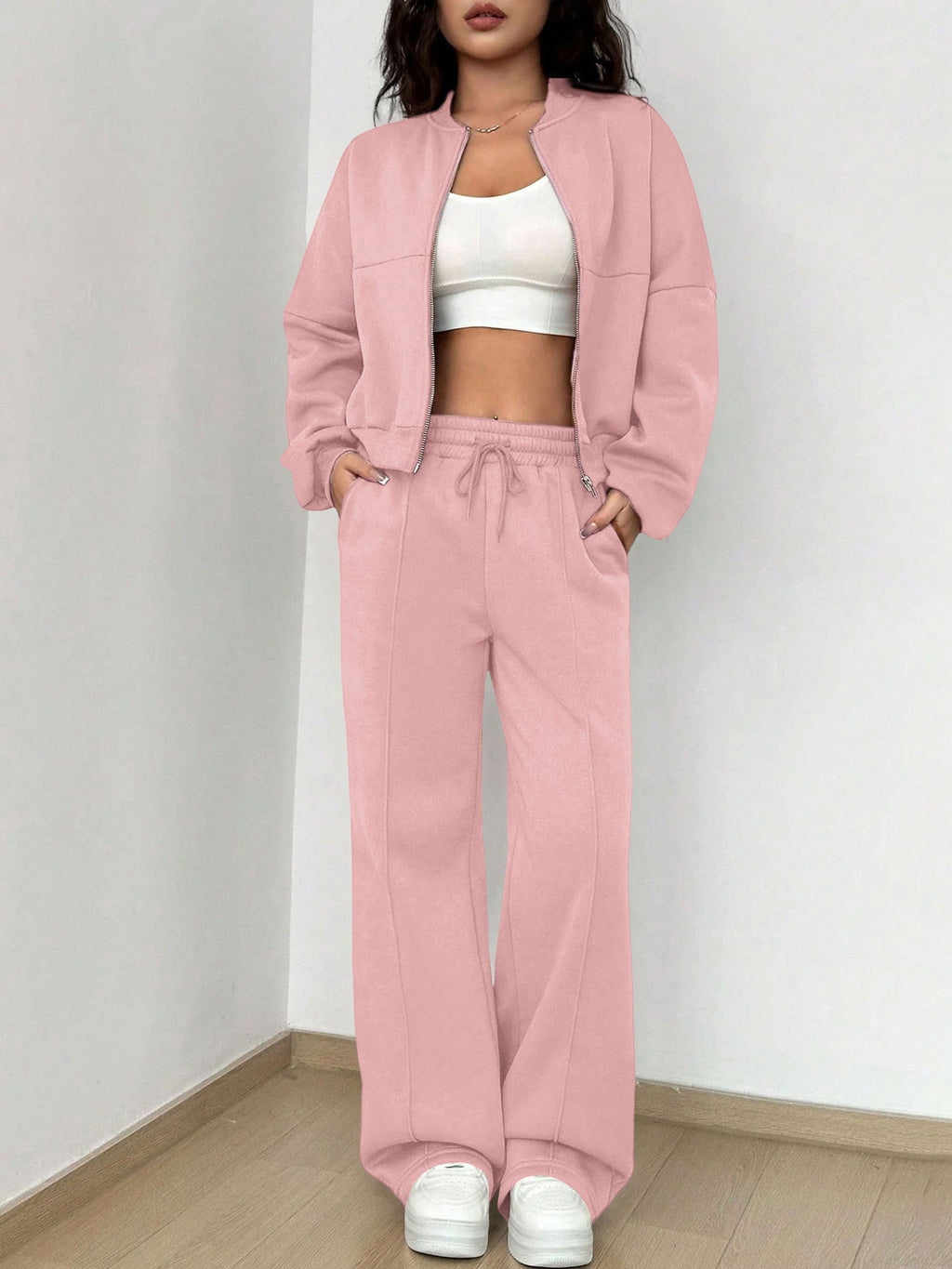 Women's Long Sleeve Zip Up Tracksuit | Cropped