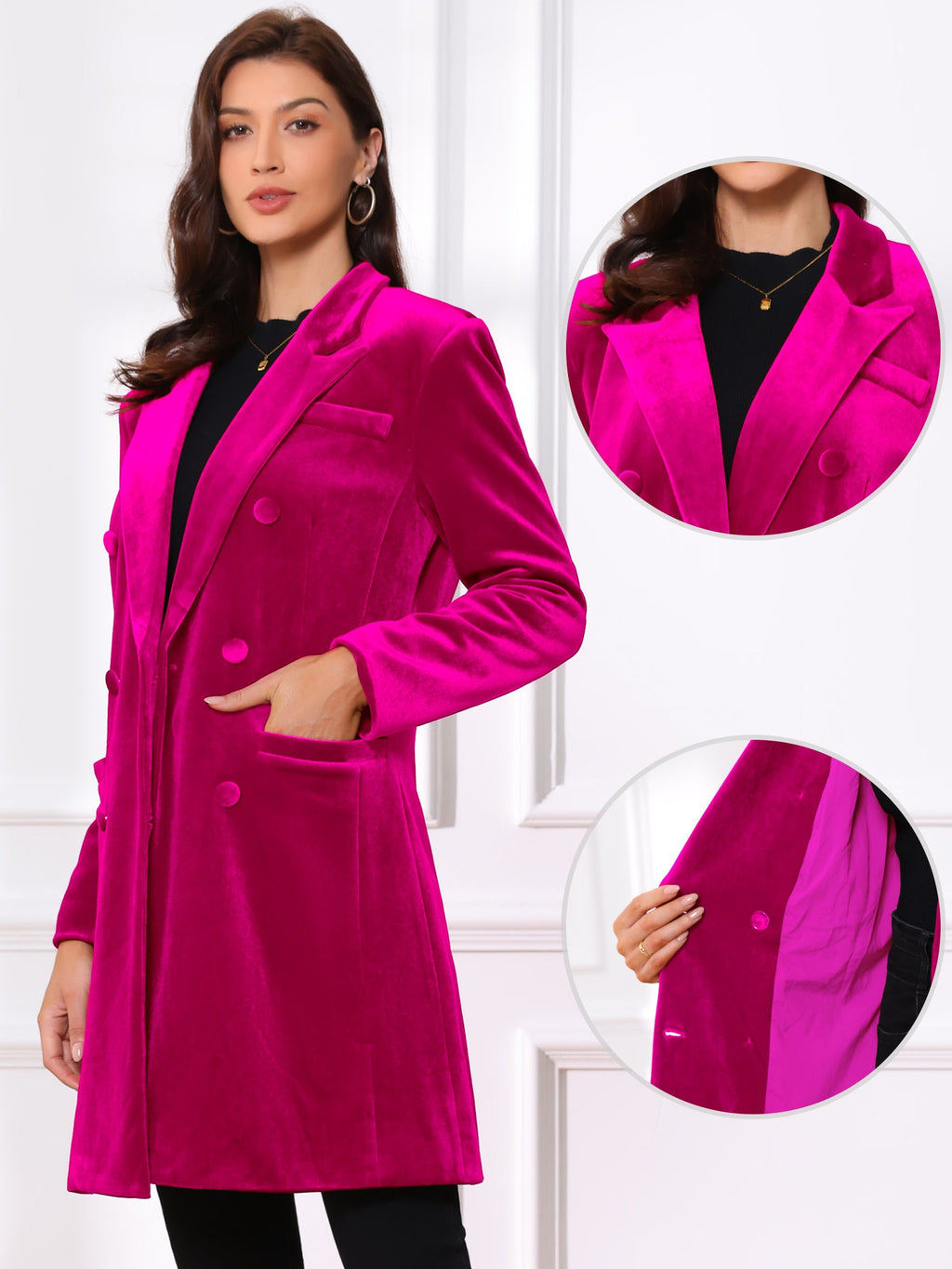 Women's Double Breasted Pockets Winter Coat | Long