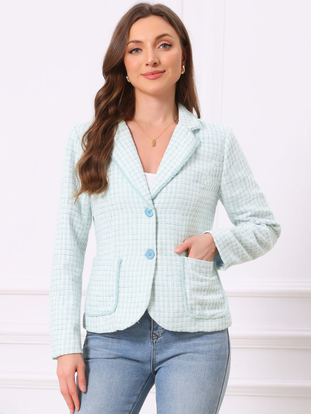 Women's Long Sleeve Button Blazer | Pockets