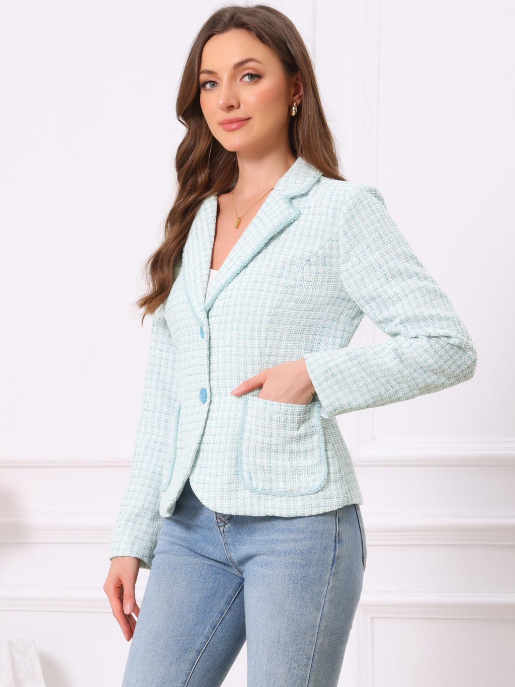 Women's Long Sleeve Button Blazer | Pockets